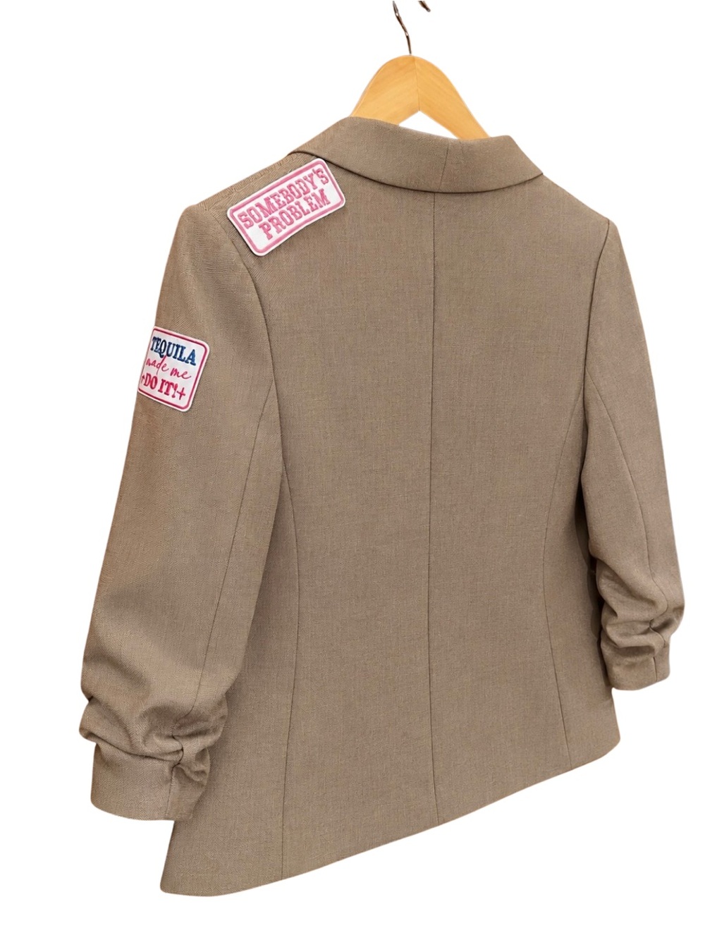 H&M Taupe Blazer Tequila Bandit Somebody’s Problem Patches - Picture 2 of 8